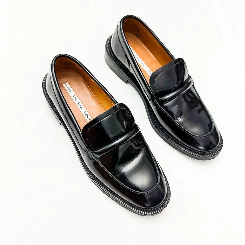 & Other Stories Black Patent Leather Penny Loafers Round Toe Size 36 Portugal